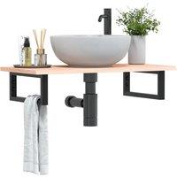 Berkfield Home Basin Shelf Wall Mounted Steel & Solid Wood Oak in Brown