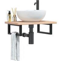 Berkfield Home Basin Shelf Wall Mounted Steel & Solid Wood Oak in Brown