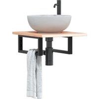 Berkfield Home Basin Shelf Wall Mounted Steel & Solid Wood Oak in Brown