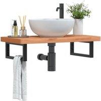 Berkfield Home Basin Shelf Wall Mounted Steel & Solid Wood Beech in Brown