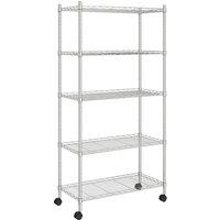 Berkfield Home 5-Tier Storage Shelf with Wheels 75x35x155 cm Chrome 250 kg in Silver | Size: 75 x 35 x 155 cm