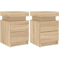 Berkfield Home Bedside Cabinets with LED Lights 2 pcs Sonoma Oak 35x39x55 cm in Natural | Size: 35 x 39 x 55 cm