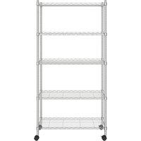 Berkfield Home Durable 5-Tier Storage Shelf with Wheels 75x35x155 cm Chrome 250 kg in Silver | Size: 75 x 35 x 155 cm