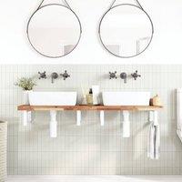 Berkfield Home Elegant Basin Shelf Wall Mounted Steel & Solid Wood Acacia in Brown