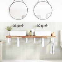 Berkfield Home Elegant Basin Shelf Wall Mounted Steel & Solid Wood Acacia in Brown