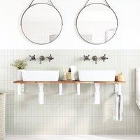 Berkfield Home Elegant Basin Shelf Wall Mounted Steel & Solid Wood Acacia in Brown
