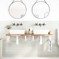 Berkfield Home Elegant Basin Shelf Wall Mounted Steel & Solid Wood Acacia in Brown