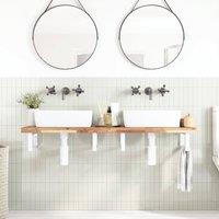 Berkfield Home Elegant Basin Shelf Wall Mounted Steel & Solid Wood Acacia in Brown