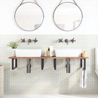 Berkfield Home Elegant Basin Shelf Wall Mounted Steel & Solid Wood Acacia in Brown