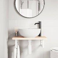 Berkfield Home Elegant Basin Shelf Wall Mounted Steel & Solid Wood Oak in Light Oak