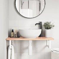 Berkfield Home Elegant Basin Shelf Wall Mounted Steel & Solid Wood Oak in Brown