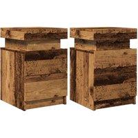 Berkfield Home Stylish Bedside Cabinets with LED 2 pcs Old Wood 35x39x55 cm Engi in Brown | Size: 35 x 39 x 55 cm