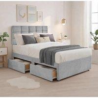 Bed Time UK Plush Divan Bed with Mattress, 20 Cubic Headboard & 2 Drawers in Silver | Size: Small Double