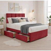 Bed Time UK Plush Divan Bed with Mattress, 20 Cubic Headboard & 2 Drawers in Red | Size: King