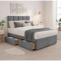 Bed Time UK Plush Divan Bed with Mattress, 20 Cubic Headboard & 2 Drawers in Grey | Size: Small Double