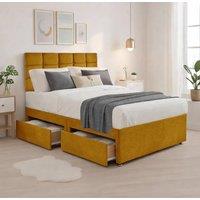 Bed Time UK Plush Divan Bed with Mattress, 20 Cubic Headboard & 2 Drawers in Yellow | Size: Super King