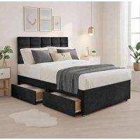 Bed Time UK Plush Divan Bed with Mattress, 20 Cubic Headboard & 2 Drawers in Black | Size: Small Double