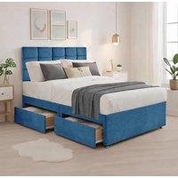 Bed Time UK Plush Divan Bed with Mattress, 20 Cubic Headboard & 2 Drawers in Blue | Size: Double