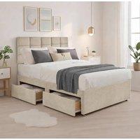 Bed Time UK Plush Divan Bed with Mattress, 20 Cubic Headboard & 2 Drawers in Cream | Size: Single