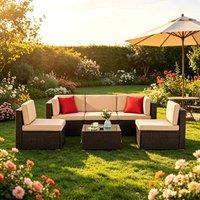 Lishetimig 6PCS Outdoor Garden Patio Rattan Furniture Set in Dark Brown