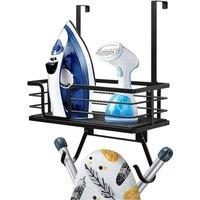 Nordara Wall/Over-Door Ironing Board Holder with Basket & Hooks in Black