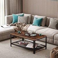 Nordara Wood Coffee Table with Metal Frame & Open Storage Shelf in Brown