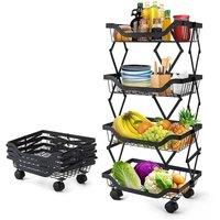 Nordara 4 Tier Rotating Metal Kitchen Storage Rolling Cart in Black
