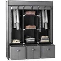 EONLION Grey Portable Fabric Wardrobe with 5 Shelves & 3 Drawers