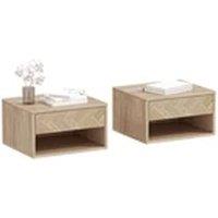 EONLION Set of 2 Floating Nightstands with Drawer & Open Shelf in Natural