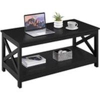 EONLION Modern 2-Tier Coffee Table with Storage Shelf Black