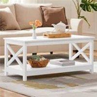 EONLION Modern 2-Tier Coffee Table with Storage Shelf White