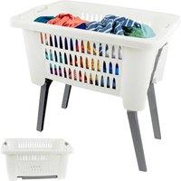 Havendro Foldable Legs Laundry Basket, Collapsible Storage in White