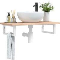 Berkfield Home Basin Shelf Wall Mounted Steel & Solid Wood Oak in Brown