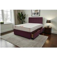 Knight Sleep SKY Plush Bed Set With Mattress, 2 Drawers Same Side & 24Headboard in Aubergine | Size: Double