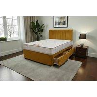 Knight Sleep SKY Plush Bed Set With Mattress, 2 Drawers Same Side & 24Headboard in Mustard | Size: Double