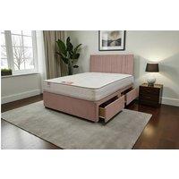 Knight Sleep SKY Plush Bed Set With Mattress, 2 Drawers Same Side & 24Headboard in Pink | Size: Double
