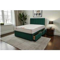 Knight Sleep SKY Plush Bed Set With Mattress, 2 Drawers Same Side & 24Headboard in Dark Green | Size: Small Double