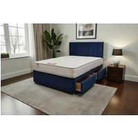 Knight Sleep SKY Plush Bed Set With Mattress, 2 Drawers Same Side & 24Headboard in Navy | Size: Double