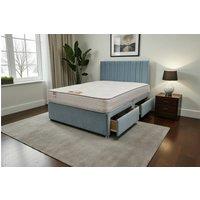 Knight Sleep SKY Plush Bed Set With Mattress, 2 Drawers Same Side & 24Headboard in Light Blue | Size: Double