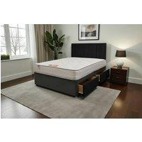 Knight Sleep SKY Plush Bed Set With Mattress, 2 Drawers Same Side & 24Headboard in Black | Size: Small Double