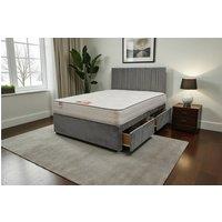 Knight Sleep SKY Plush Bed Set With Mattress, 2 Drawers Same Side & 24Headboard in Mid Grey | Size: Small Double