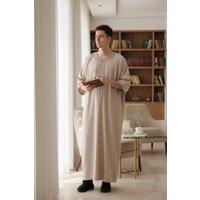 Infinity Leather Men's Moroccan Thobe Robe Djellaba Gandoura Eid Jubba LFS-HM66 in Taupe | Size: 60L