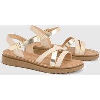 Good For the Sole Women's : Wide Fit Axel Comfort Cross Strap Low Wedge Sandals in Gold | Size: 6