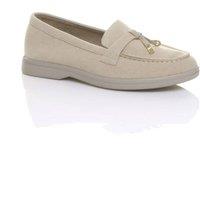 AJVANI Women's Flat Heel Slip On Smart Loafers in Stone | Size: 6