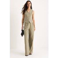 Bianco Lucci Women's V-neck Vest & Wide Leg Pants Two-Piece Coord Set in Mint | Size: Medium