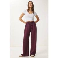 Happiness Istanbul Women's Wide Leg Drawstring Waist Sweatpants in Burgundy | Size: Medium