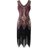 MODISHION Women's Elegant Retro Dress with Tassels & Sequins in Burgundy | Size: Small