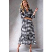 Klass. Women's Printed Chiffon Midi Dress in Black | Size: 12