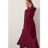 Monsoon Women's Saz Asymmetrical Mix Satin Midi Dress Red | Size: 14