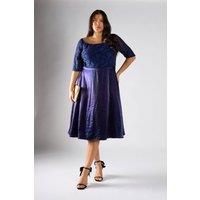 Shnoo Women's Lace & Shimmer Midi Dress in Navy | Size: 24